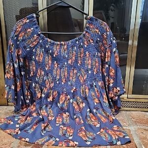 WESTERN inspired Cowboy Boot Print Smock Top.